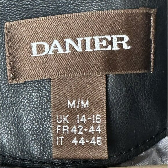 Vtg Danier Leather Coat Womens Y2K 90s Lined Zip Front Black Size Medium 14-16 - Picture 10 of 16